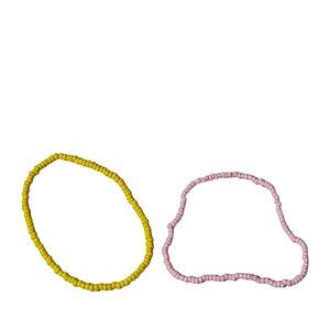 Classic Yellow Pink Seed Beaded Elastic Bracelets Set of 2 Fashion Jewelry